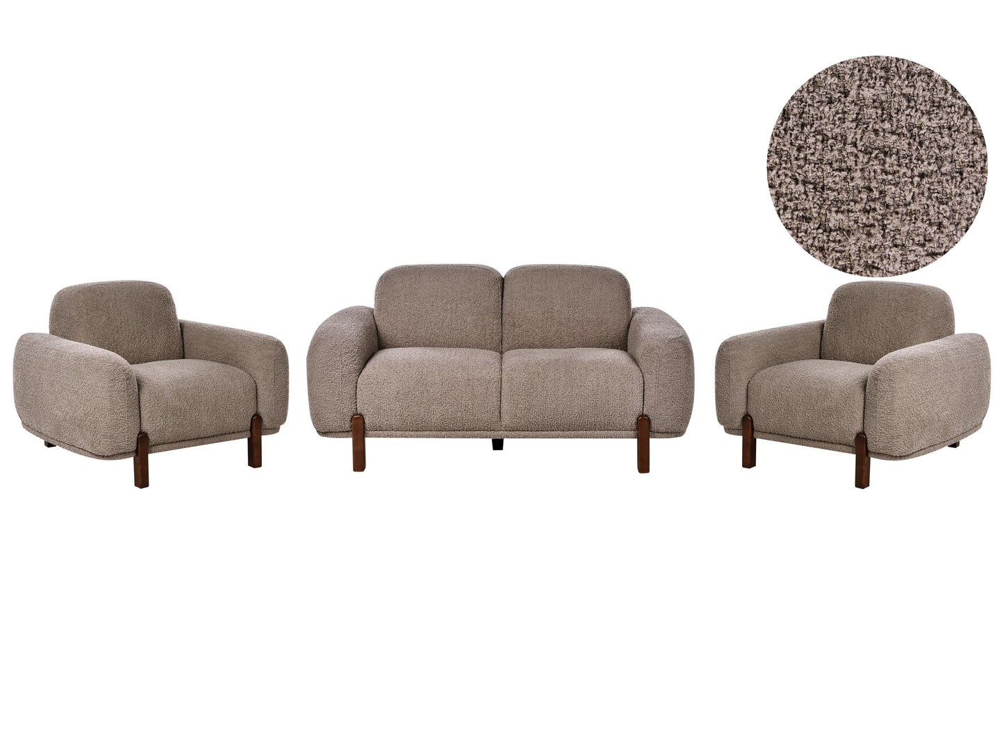 Taupe Boucle Upholstery 4 Seater Living Room Set With Two Seater Sofa And Two Armchairs Soft Modern