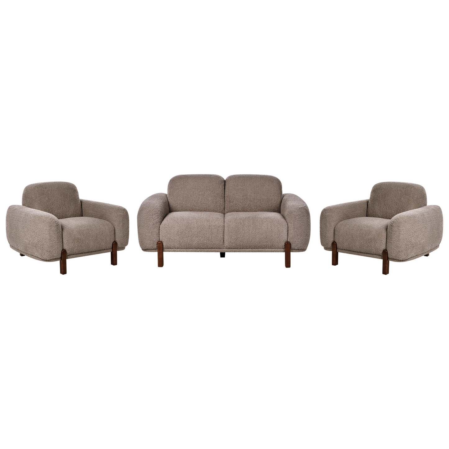 Taupe Boucle Upholstery 4 Seater Living Room Set With Two Seater Sofa And Two Armchairs Soft Modern