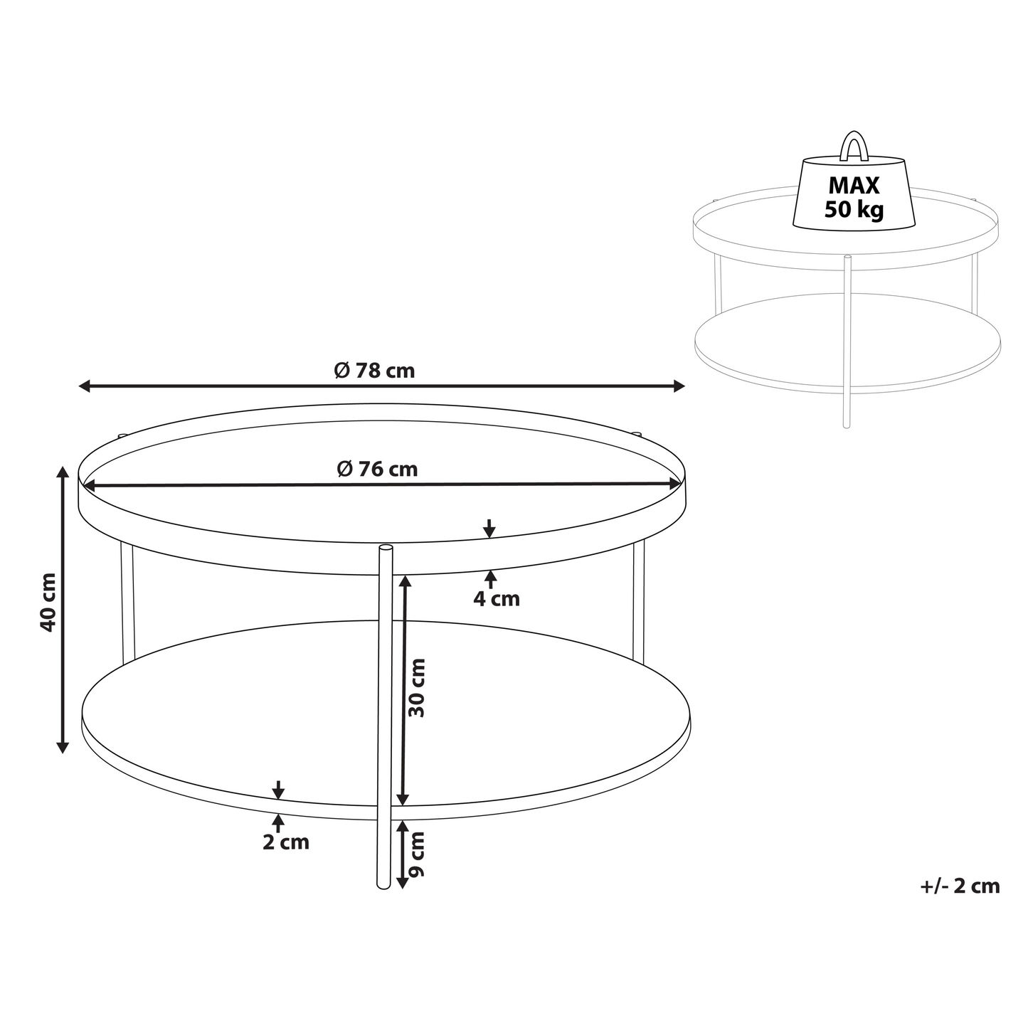 Round Coffee Table 78cm Dark Brown Wood Knot Top with Black Metal Frame