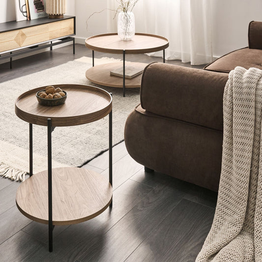 Brand Side Table Dark Brown MDF Metal Frame Diameter 49 Cm Round