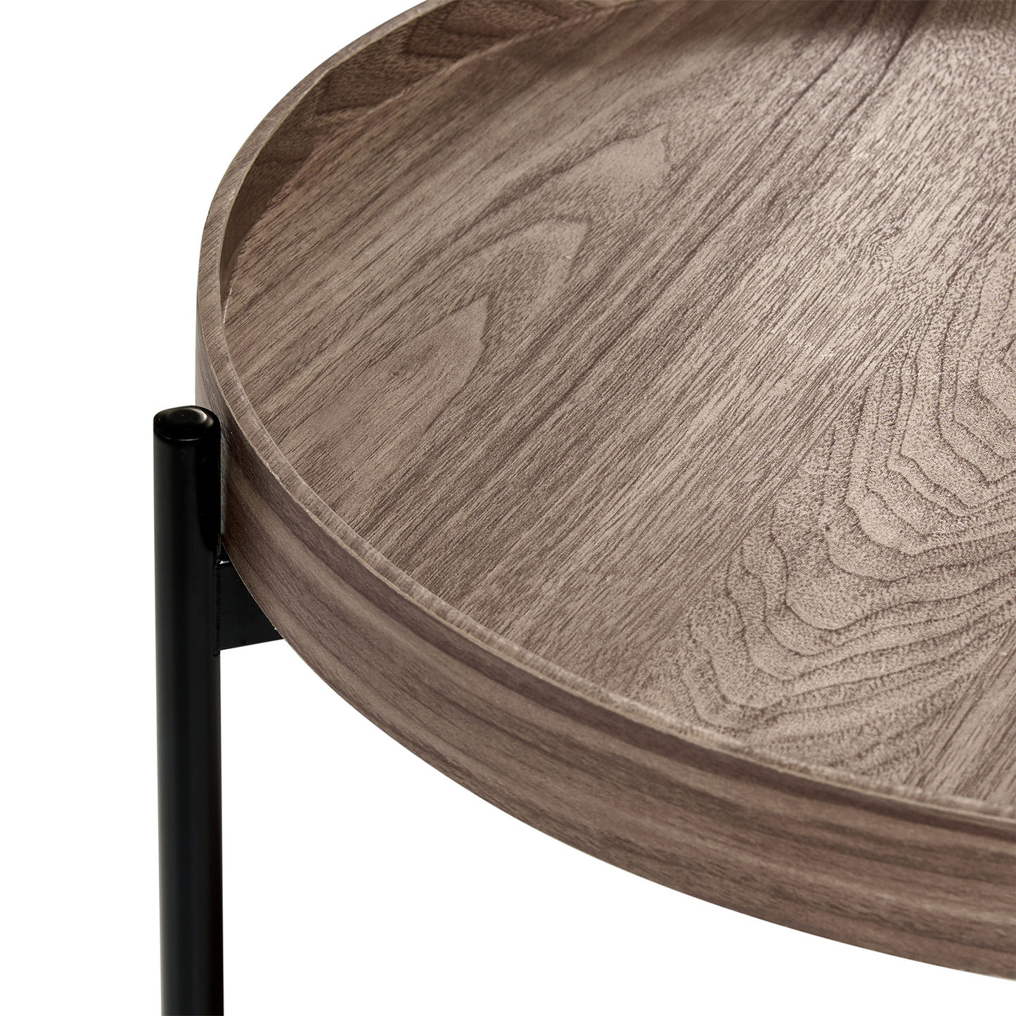Brand Side Table Dark Brown MDF Metal Frame Diameter 49 Cm Round
