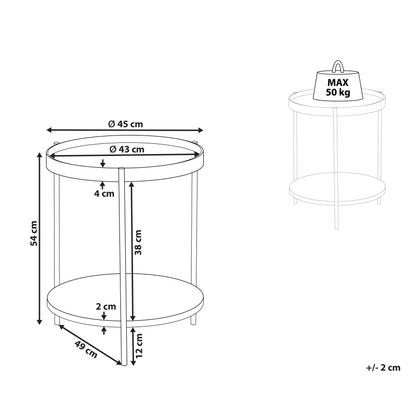 Brand Side Table Dark Brown MDF Metal Frame Diameter 49 Cm Round