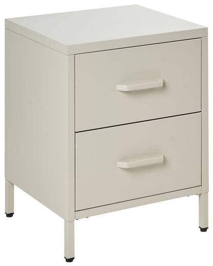 Bedside Table Beige Steel Nightstand Industrial 2 Drawers