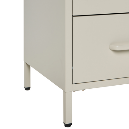 Bedside Table Beige Steel Nightstand Industrial 2 Drawers