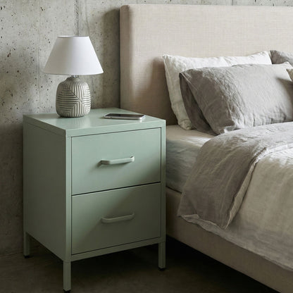 Mint Green Steel Bedside Table Industrial 2 Drawers