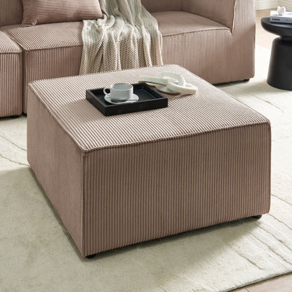 Nexra Modern Corduroy Ottoman Sand Beige Square Footstool