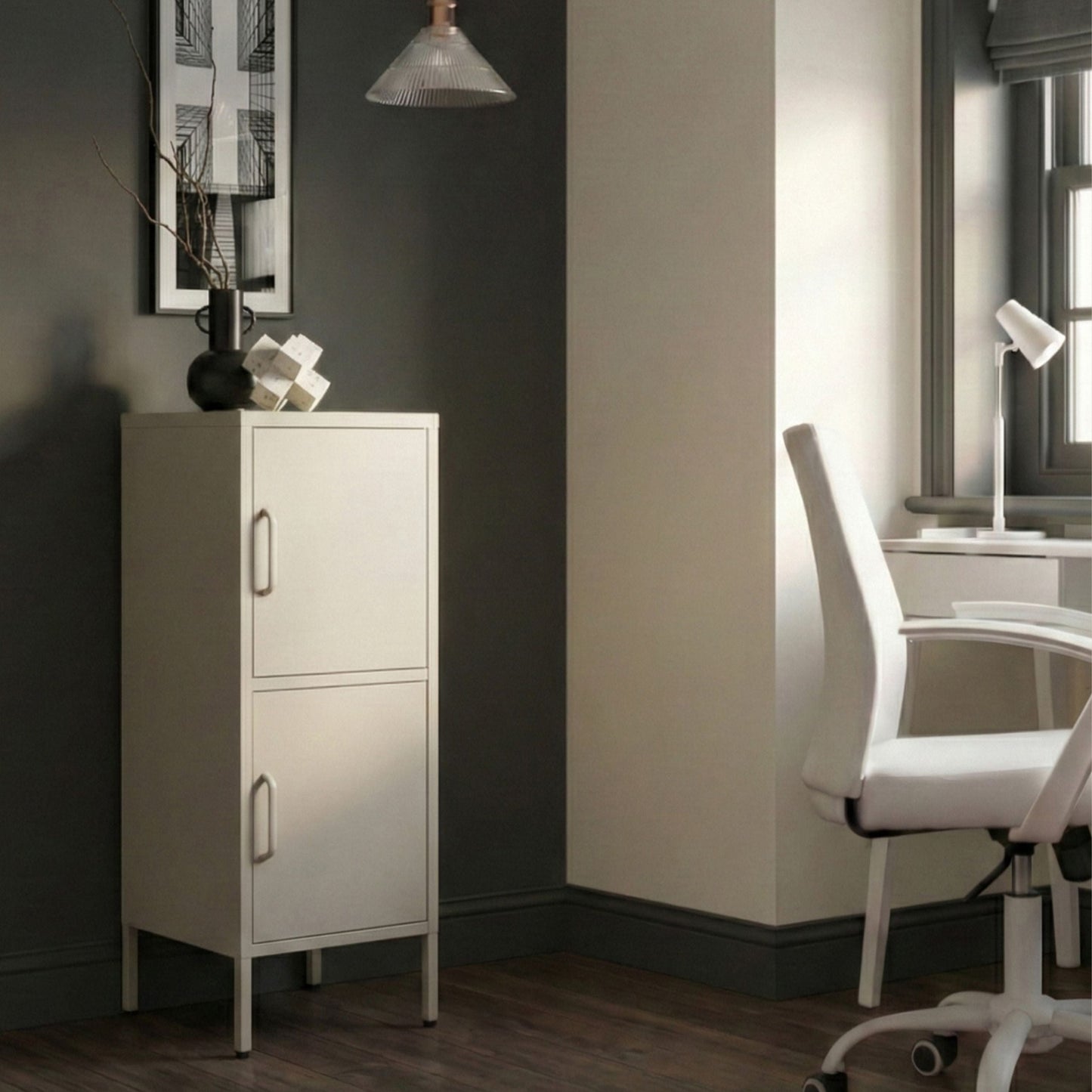 2-Door Beige Metal Storage Cabinet With 4 Shelves