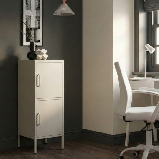 2-Door Beige Metal Storage Cabinet With 4 Shelves