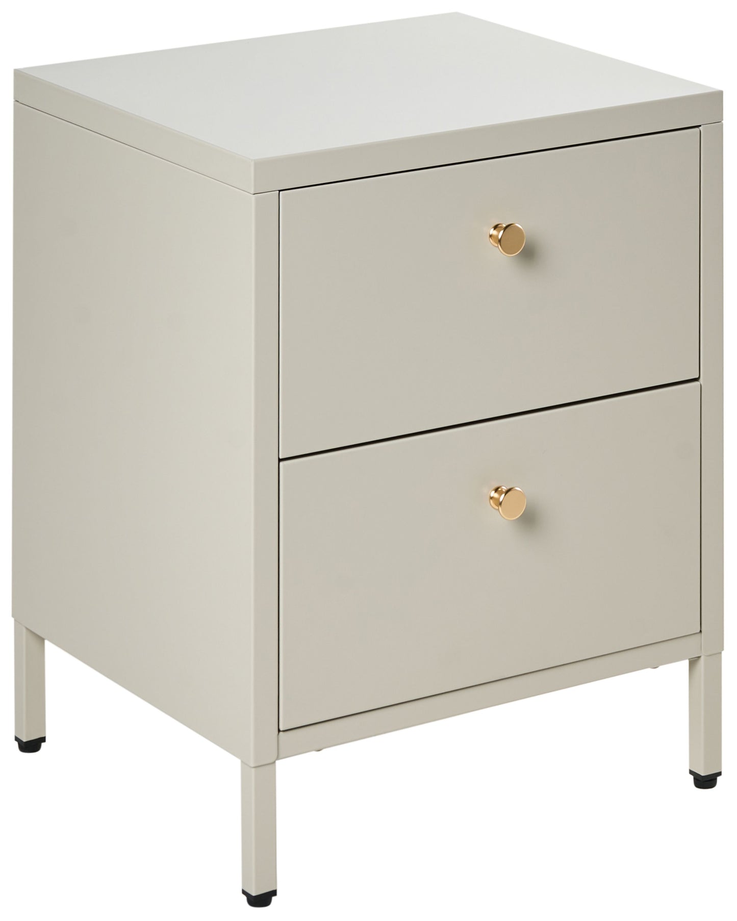 Bedside Table Beige Steel Nightstand With Industrial Design And 2 Drawers