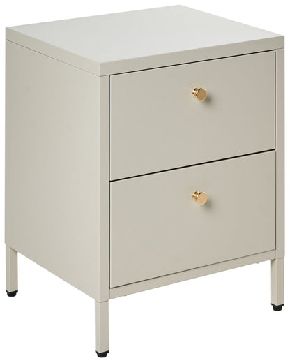 Bedside Table Beige Steel Nightstand With Industrial Design And 2 Drawers