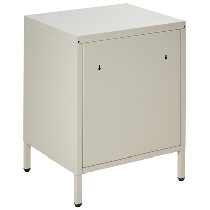 Bedside Table Beige Steel Nightstand With Industrial Design And 2 Drawers