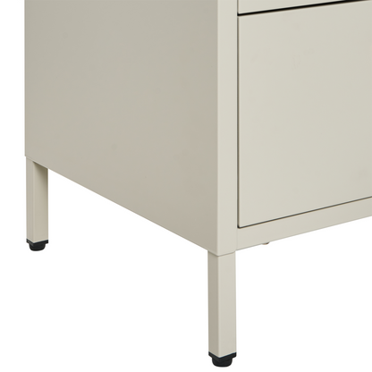 Bedside Table Beige Steel Nightstand With Industrial Design And 2 Drawers