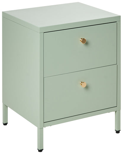 Mint Green Steel Bedside Table With 2 Drawers Industrial