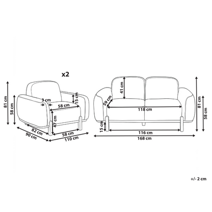 White Boucle 4 Seater Living Room Set With 2 Seater Sofa And 2 Armchairs Low Curvilinear