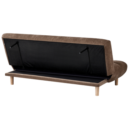 Sofa Bed 2 Seater Brown Fabric with Adjustable Backrest Wooden Legs