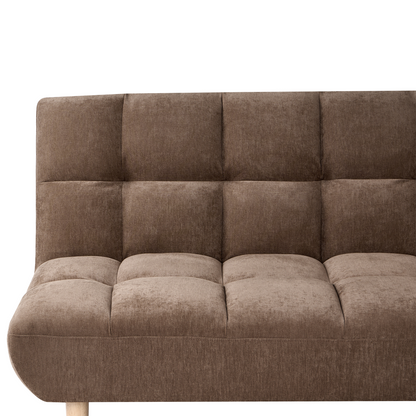 Sofa Bed 2 Seater Brown Fabric with Adjustable Backrest Wooden Legs