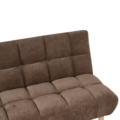 Sofa Bed 2 Seater Brown Fabric with Adjustable Backrest Wooden Legs