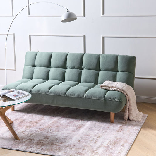 Light Green Sofa Bed 2 Seater Tufted Backrest Wooden Legs