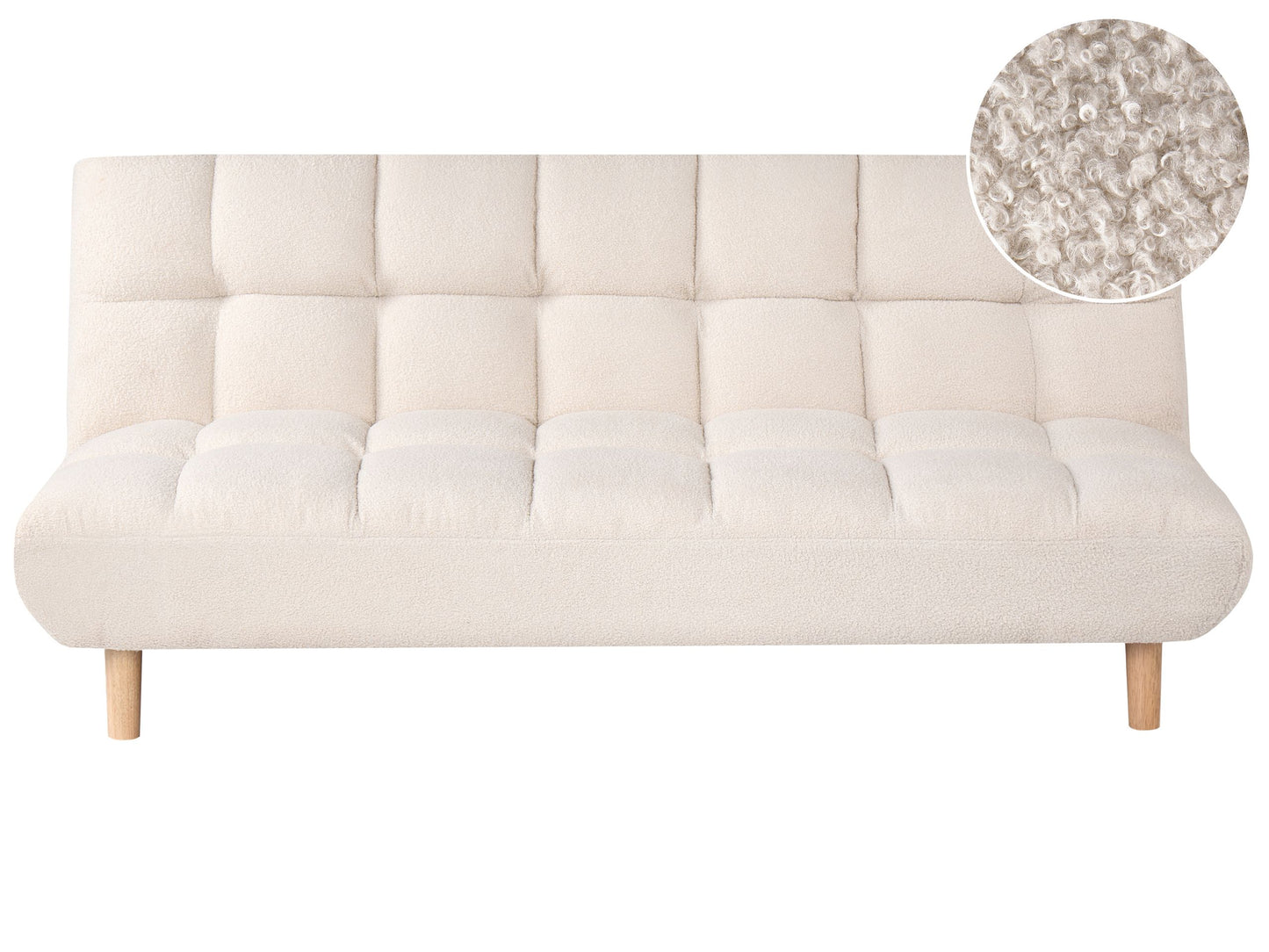 Sofa Bed Off White Boucle Upholstery 2 Seater With Wooden Legs Tufted Backrest Armless