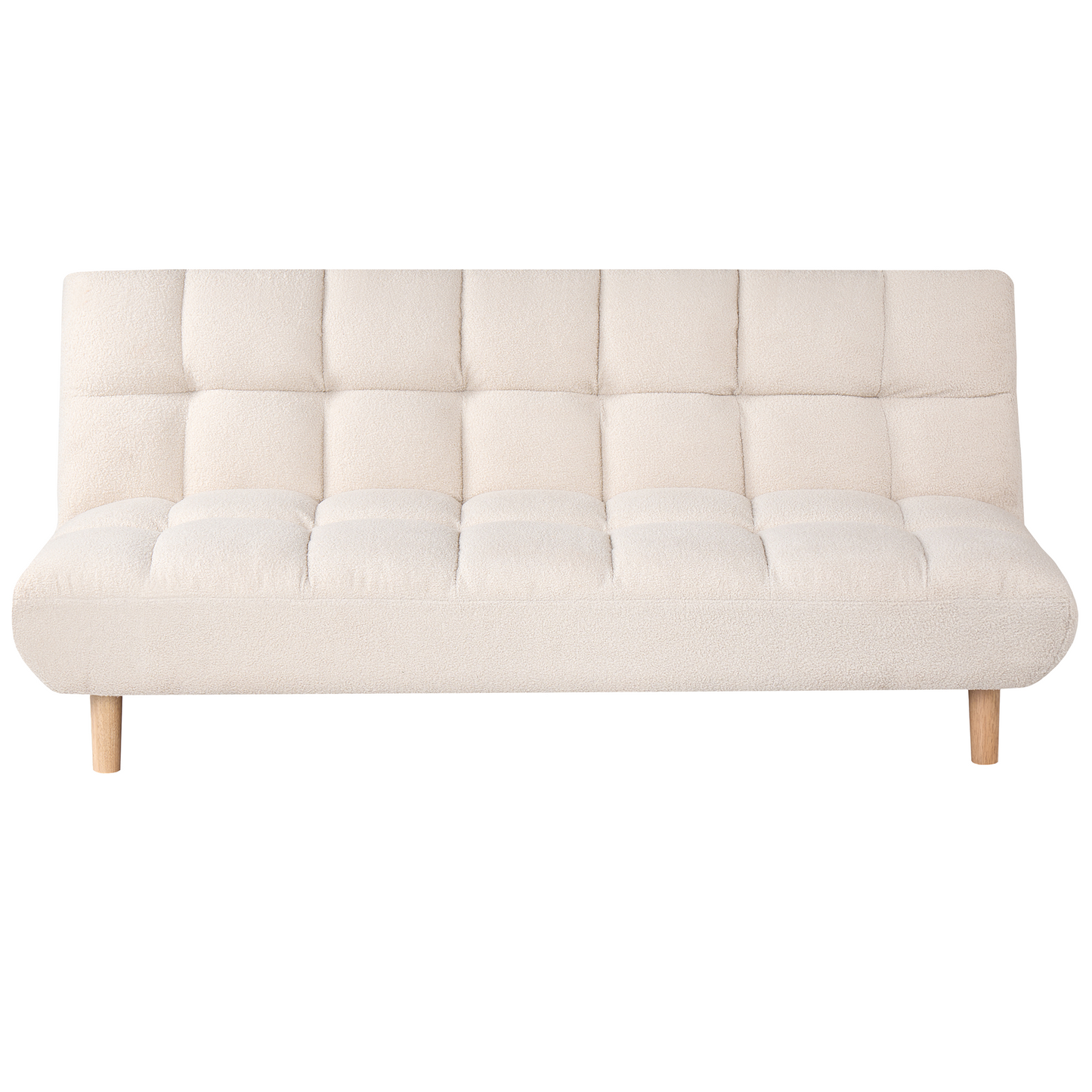 Sofa Bed Off White Boucle Upholstery 2 Seater With Wooden Legs Tufted Backrest Armless