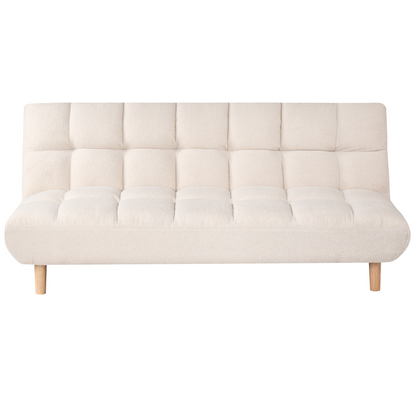 Sofa Bed Off White Boucle Upholstery 2 Seater With Wooden Legs Tufted Backrest Armless