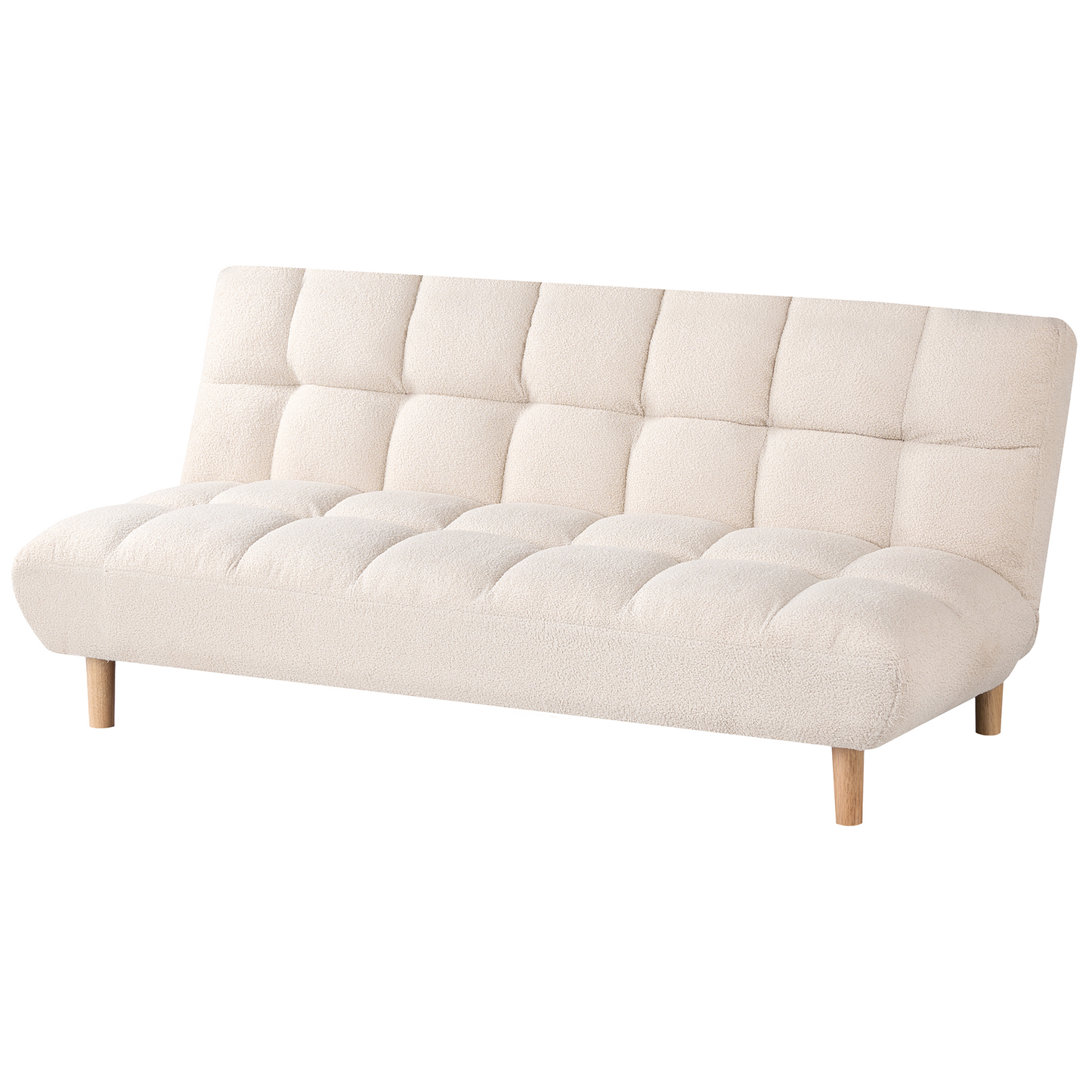 Sofa Bed Off White Boucle Upholstery 2 Seater With Wooden Legs Tufted Backrest Armless