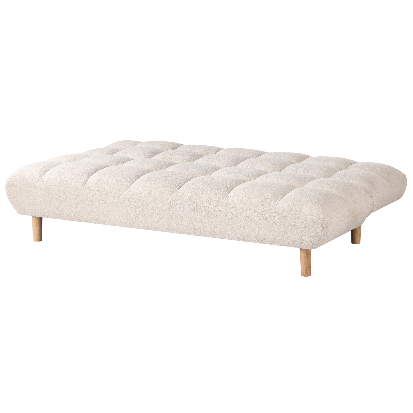 Sofa Bed Off White Boucle Upholstery 2 Seater With Wooden Legs Tufted Backrest Armless
