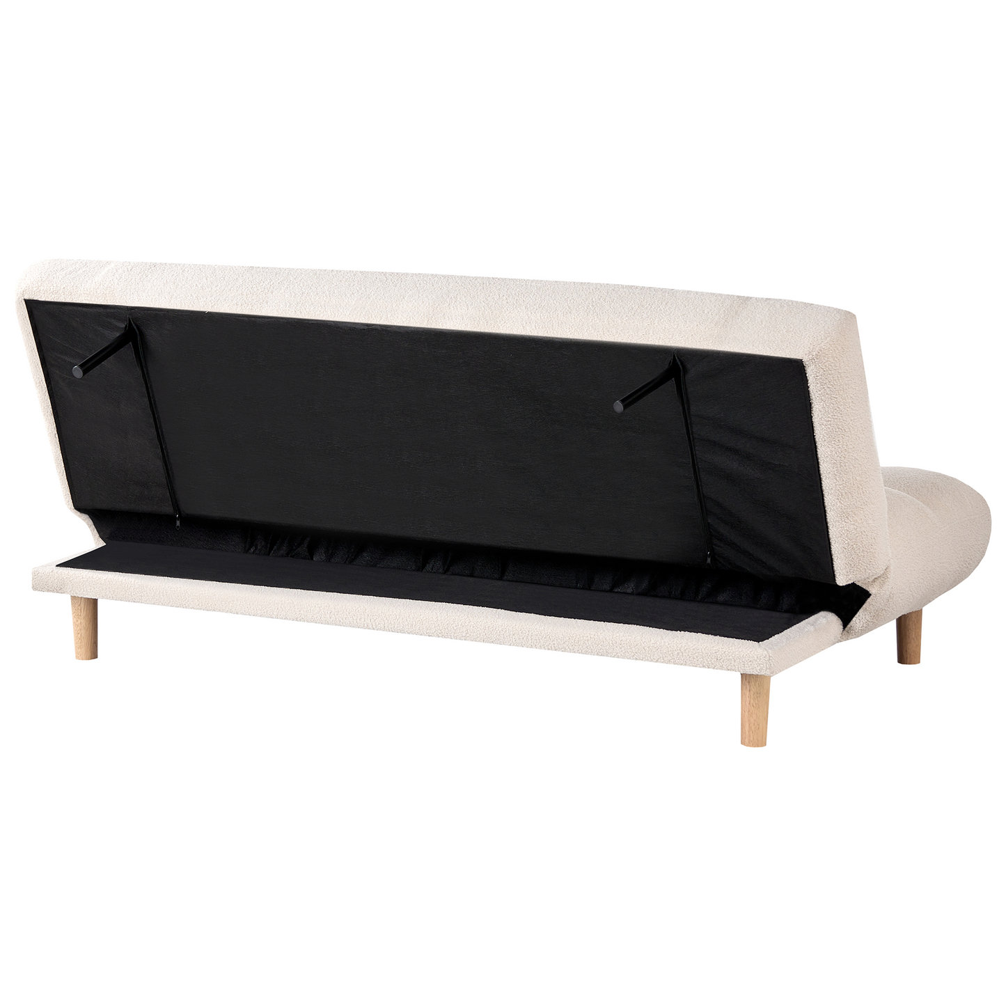 Sofa Bed Off White Boucle Upholstery 2 Seater With Wooden Legs Tufted Backrest Armless