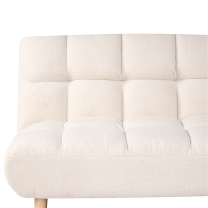Sofa Bed Off White Boucle Upholstery 2 Seater With Wooden Legs Tufted Backrest Armless