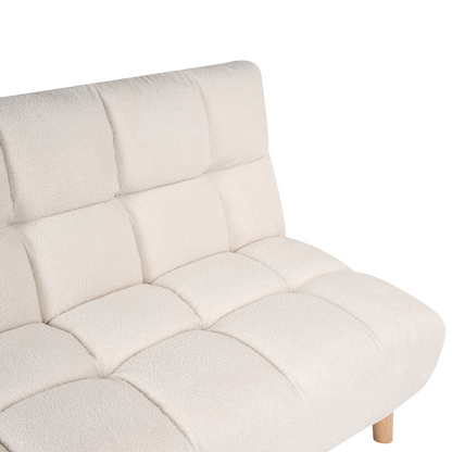 Sofa Bed Off White Boucle Upholstery 2 Seater With Wooden Legs Tufted Backrest Armless