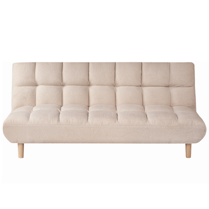 Sofa Bed Beige Boucle 2 Seater Adjustable Backrest