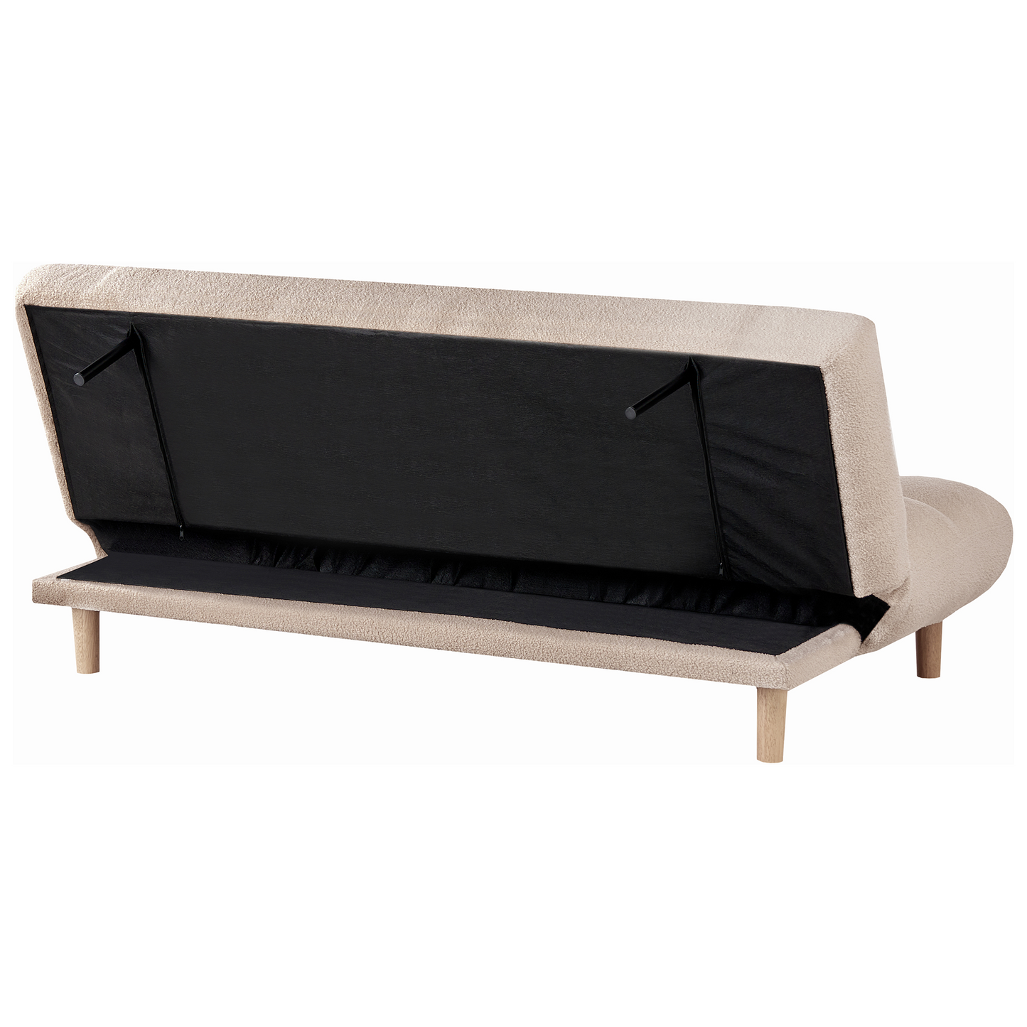 Sofa Bed Beige Boucle 2 Seater Adjustable Backrest