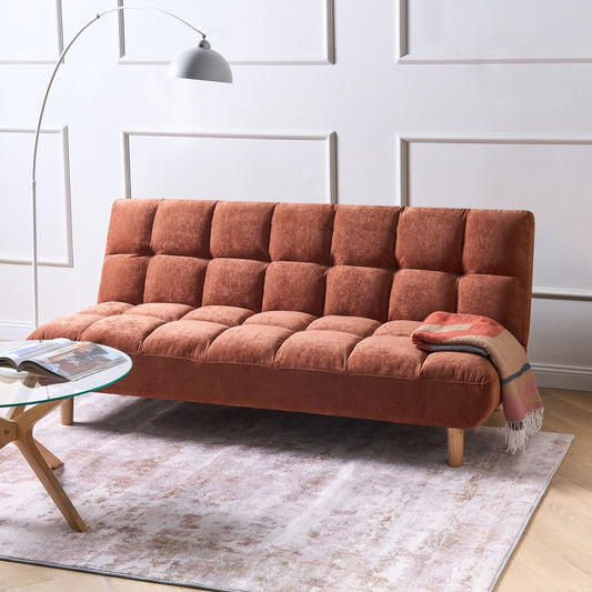 Sofa Bed 2 Seater Golden Brown Fabric Tufted Backrest