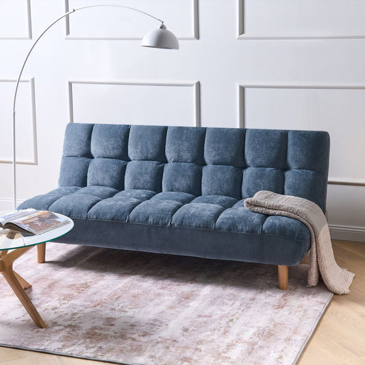 Opaline Home Sofa Bed Blue Fabric 2 Seater With Adjustable Backrest