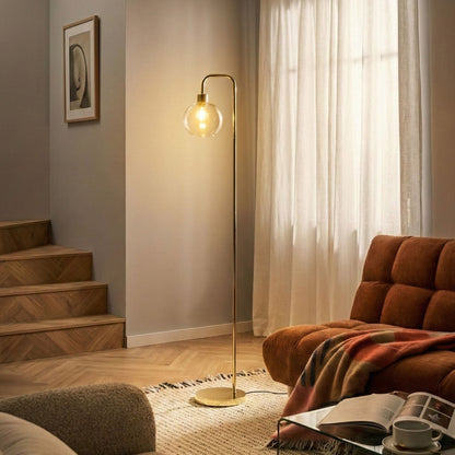 Floor Lamp Gold Metal Base Glass Shade Modern Living