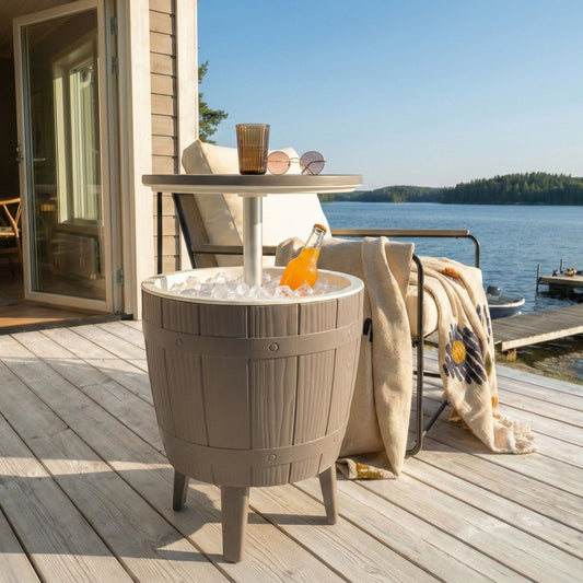Garden Cool Bar Taupe 48cm Built-In Cooler Table Height Adjustment