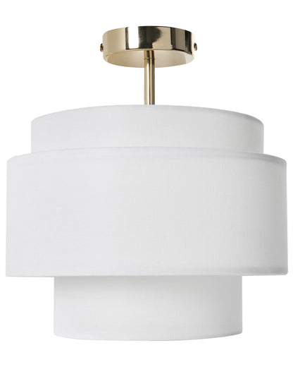 Pendant Lamp Off-White Metal Base Layered Fabric Shade