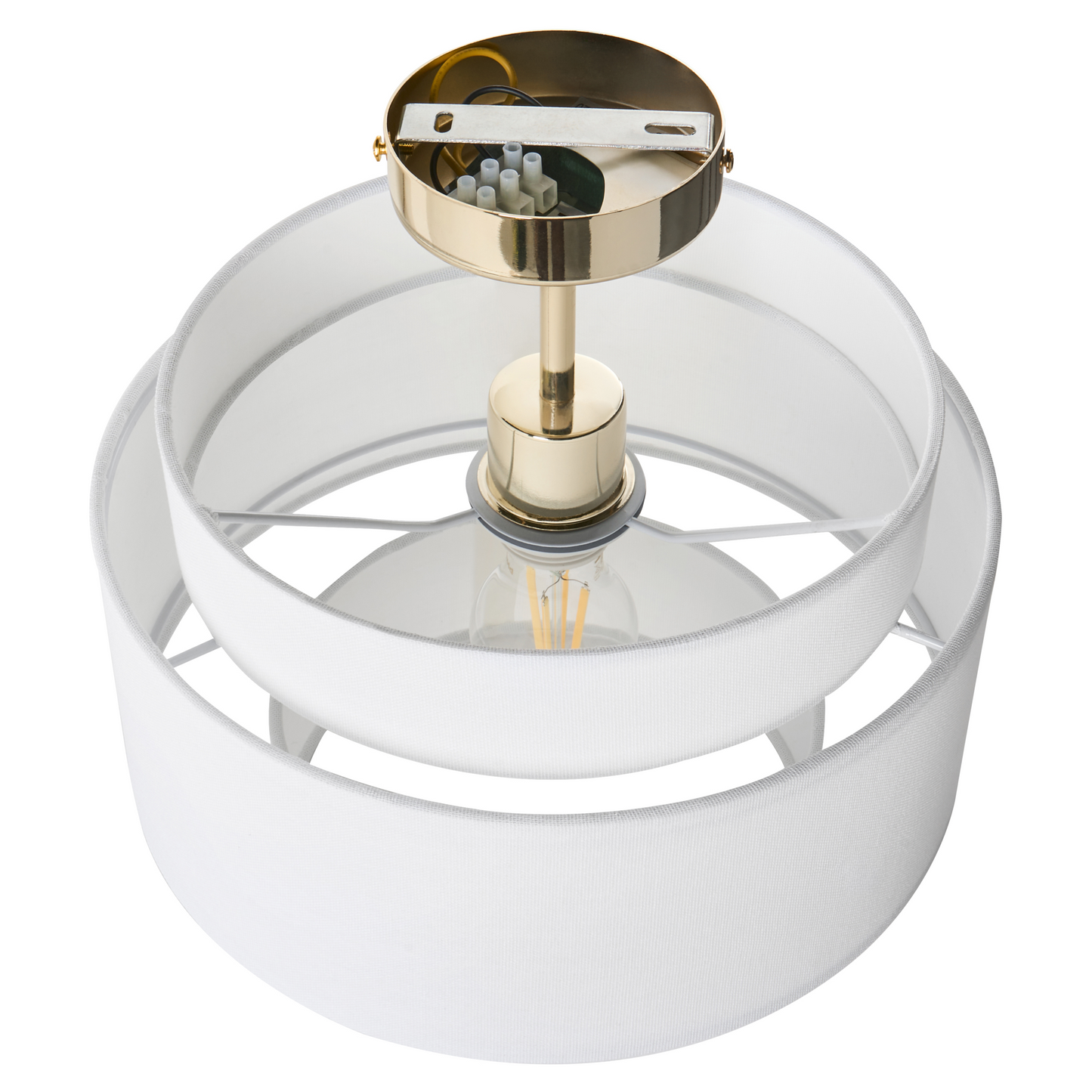 Pendant Lamp Off-White Metal Base Layered Fabric Shade