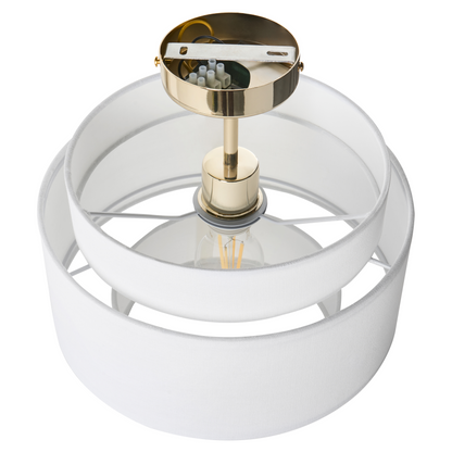 Pendant Lamp Off-White Metal Base Layered Fabric Shade