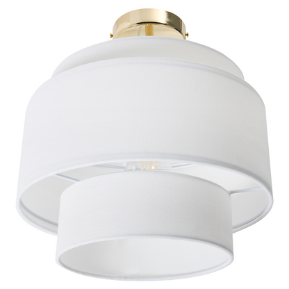 Pendant Lamp Off-White Metal Base Layered Fabric Shade
