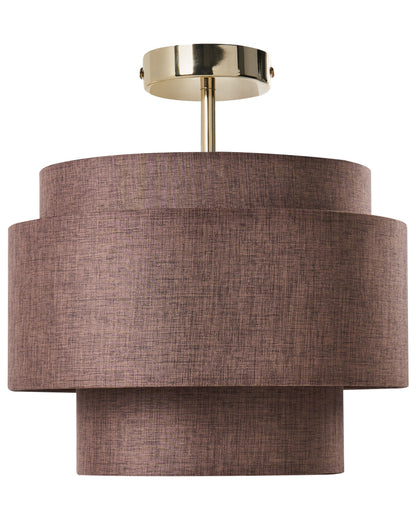 Pendant Lamp Brown Metal Base Layered Fabric Shade Modern Living Room Ambient