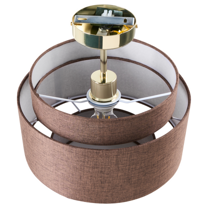 Pendant Lamp Brown Metal Base Layered Fabric Shade Modern Living Room Ambient