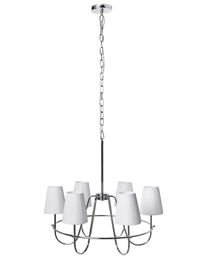 Six Light Pendant Chandelier Silver Fabric Shades