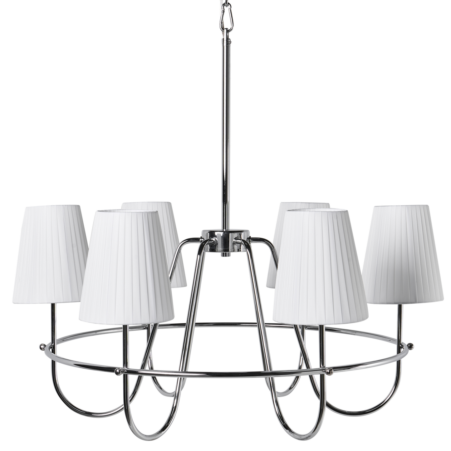 Six Light Pendant Chandelier Silver Fabric Shades