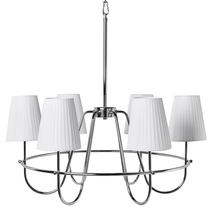 Six Light Pendant Chandelier Silver Fabric Shades