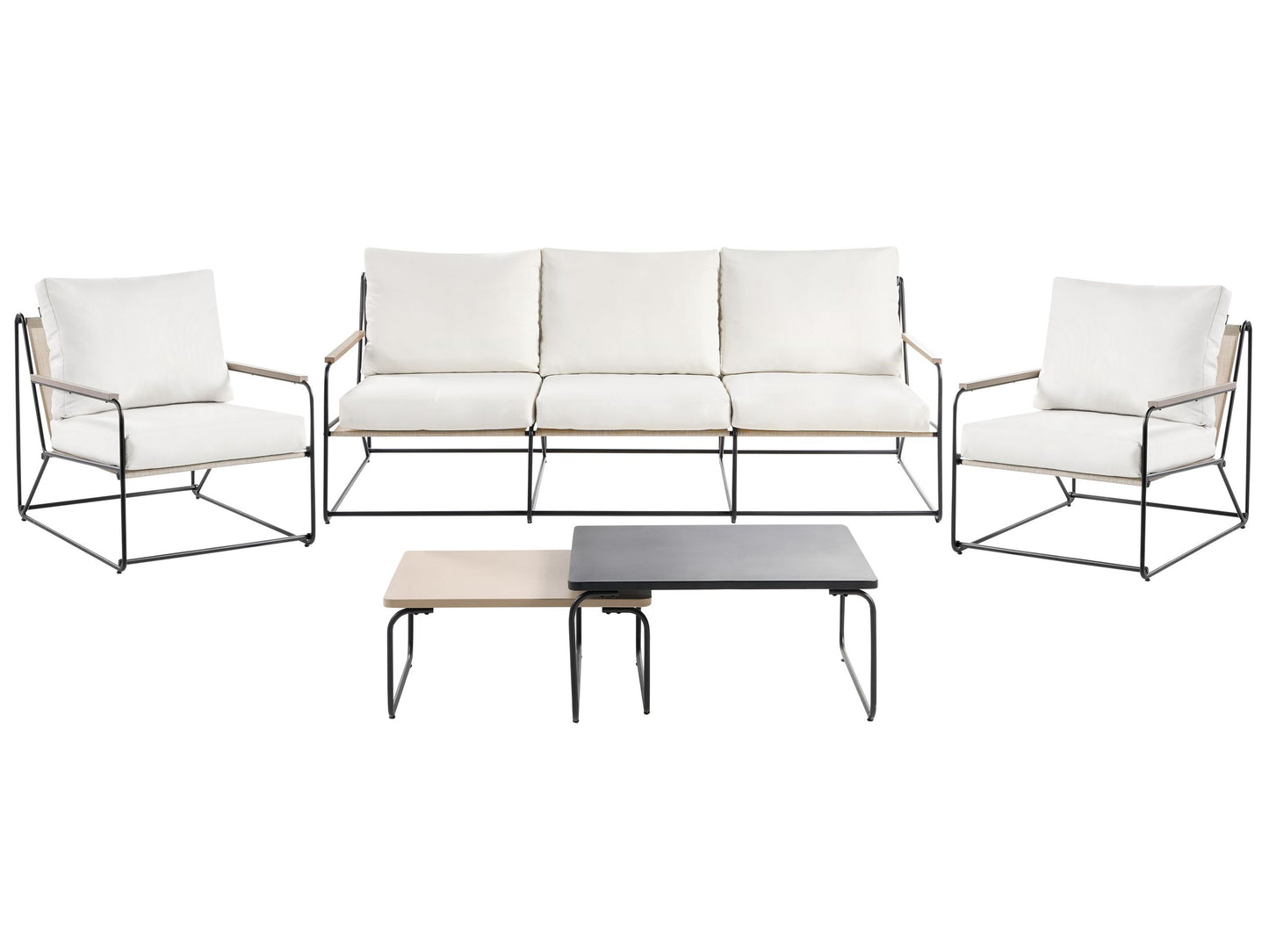 Garden Sofa Set 5 Seater Black Beige Nesting Coffee Tables
