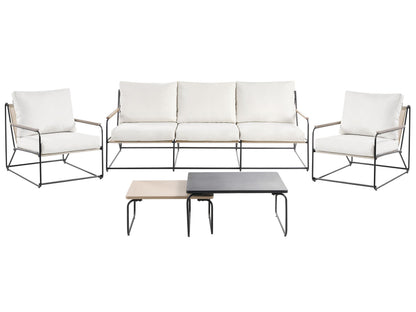 Garden Sofa Set 5 Seater Black Beige Nesting Coffee Tables