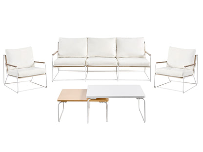Garden Sofa Set 5 Seater White Beige Nesting Tables