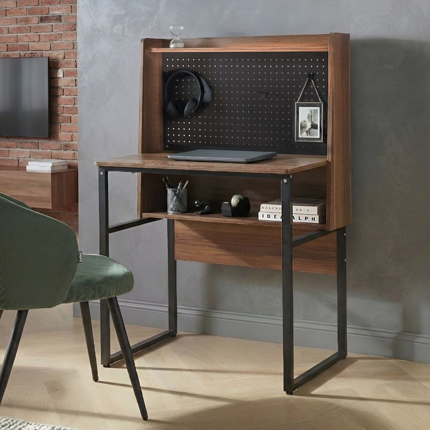 Office Desk With Pegboard Wall Dark Brown