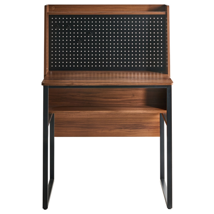Office Desk With Pegboard Wall Dark Brown